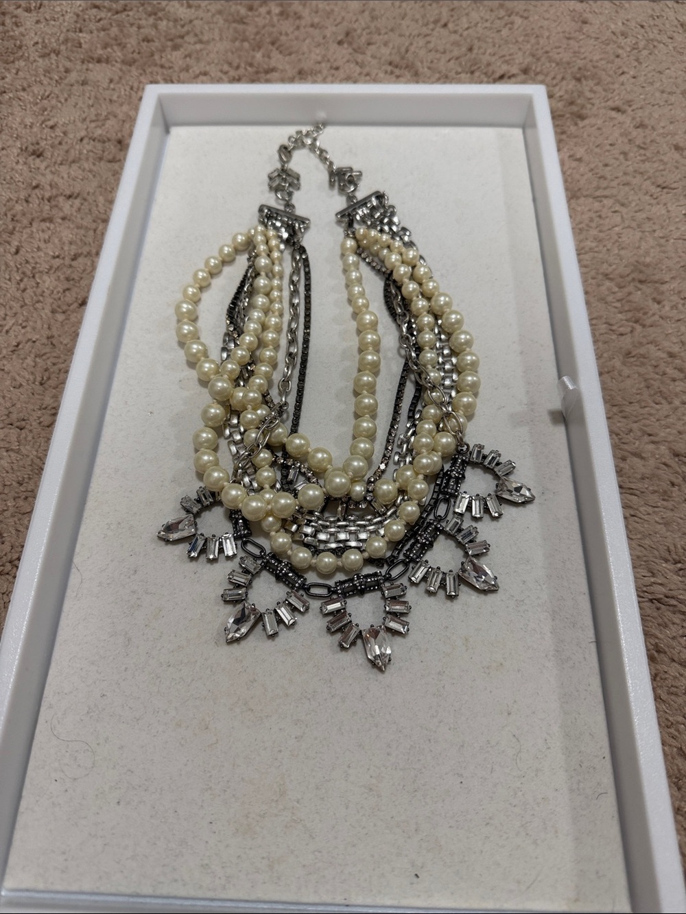 Stella & Dot Ivory Pearl and Silver Crystal Multi-Strand Necklace